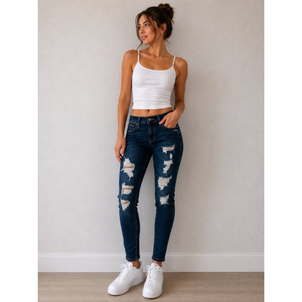 Hollister Curvy Mid Rise Super Skinny Jeans W27 L29 Distressed Stretch Denim 5R